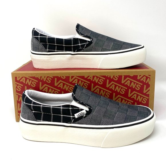 VANS Slip-On Classic Women Platform P Woven Check Canvas Gray Black VN0A3JEZ1AW - Picture 3 of 10